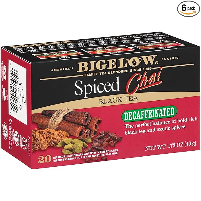 Bigelow Tea Decaffeinated Spiced Chai Black Tea, Decaf Tea with Spiced Chai, 20 Count Box (Pack of 6), 120 Total Tea Bags - Bloomnest
