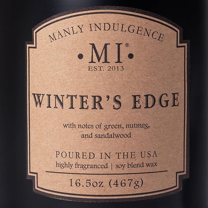 Manly Indulgence Winters Edge Scented Candles for Men, 2 Wick, 16.5 oz Premium Soy Blend Wax, 60H Burn, Candles for Home Scented - Made in The USA - Bloomnest