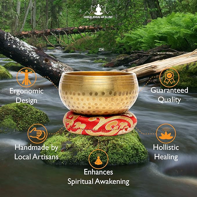 Tibetan Singing Bowls Set~ Meditation Sound Bowl hand Hammered in Nepal For Yoga, Meditation, Mindfulness, Healing & Chakra balancing~ (3.5 inch) - Bloomnest