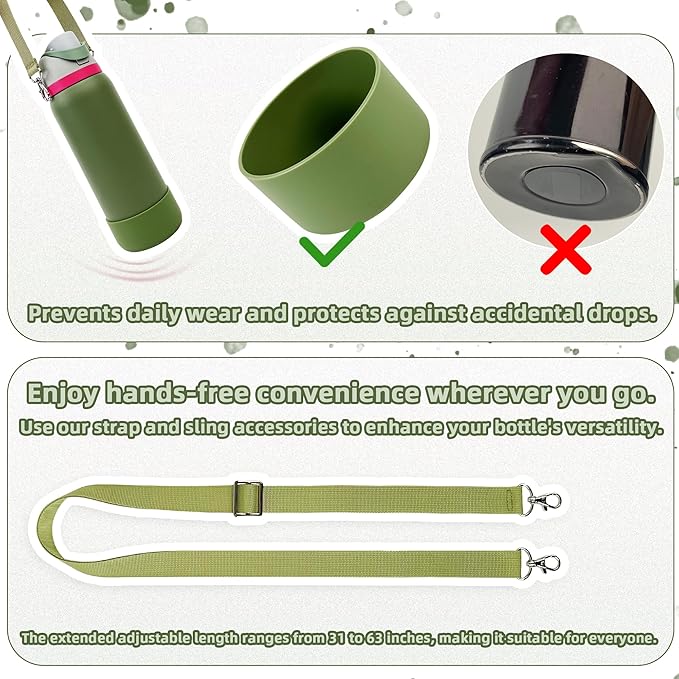 Silicone Boot Set for Owala Water Bottle 24 oz, 32 oz, 40 oz - Includes Non-Slip Sleeve, Shoulder Strap & Handle Strap, Perfect Owala Accessories, Fits Owala Tumbler, Owala FreeSip, Candy Coated SITKOL