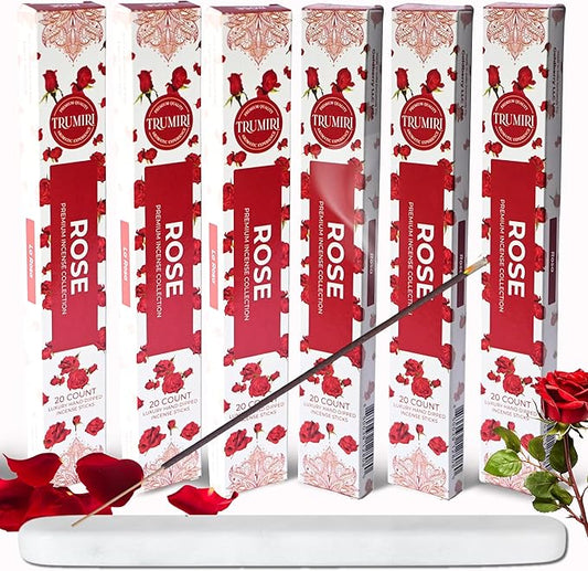 Rose Incense Sticks - Incienso de Rosas - Total 120 Insence-Sticks - 6 Packs of 20 Insense - Inciensos - Inscents - Natural Non Toxic Ingredients - Incents - Incence - Inscense - Insents TRUMIRI