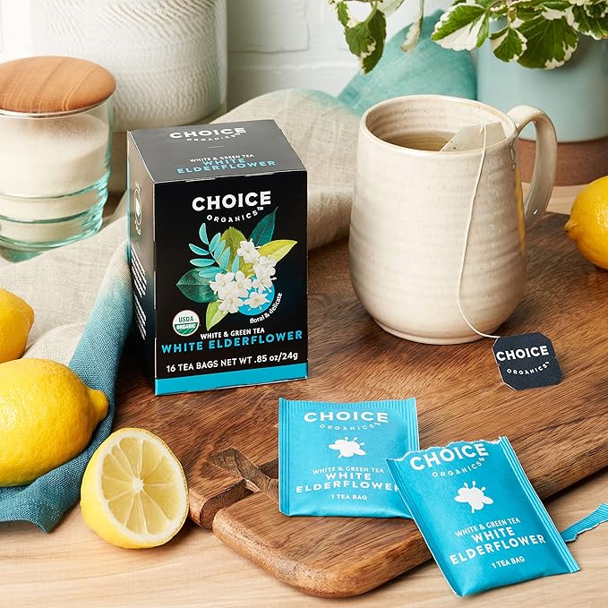 Choice Organic Teas White Elderflower Tea - Organic White & Green Tea - 48 Tea Bags (Pack of 3) - Bloomnest