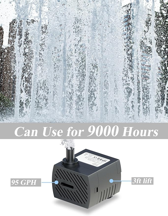 alizzy 100GPH Small Submersible Water Pump(360L/H, 5w), Ultra Quiet Water Fountain Pump with 3ft. High Lift and 6ft. power cord for Aquarium, Fish Tank, Water Feature, Pet Fountain and Hydroponics - Bloomnest