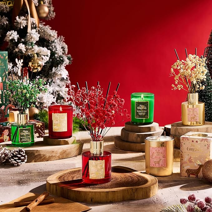 Airkeep Christmas Reed Diffuser Set - 3.38 fl oz (100 ml) Christmas Spice Oil for Home Fragrance, Bathroom Shelf Decor - Christmas Day with 8 Sticks - Bloomnest