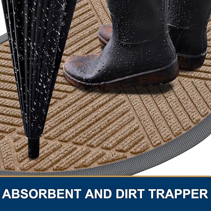 Smiry Half Circle Front Door Mat Outside Entrance, Heavy Duty Sturdy Natural Rubber Doormat, Trap Dirt and Moisture, Low Profile Mats for Indoor Outdoor Entry, Irregular Triangle (47x32, Coffee) - Bloomnest