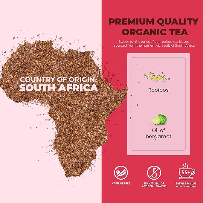 Gardenika Organic Earl Grey Rooibos Red Loose Leaf Tea with Bergamot Oil - 4 oz | Caffeine-Free Herbal Tea | Antioxidant Rich & Kosher Certified - Bloomnest