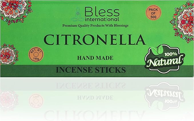 Bless-Citronella 100%-Natural-Handmade-Hand-Dipped-Incense-Sticks Organic-Chemicals-Charcoal-Free Purification-Relaxation-Positivity-Yoga-Meditation Best-Woods-Scent (500 Sticks (26 OZ)) BlessInternational