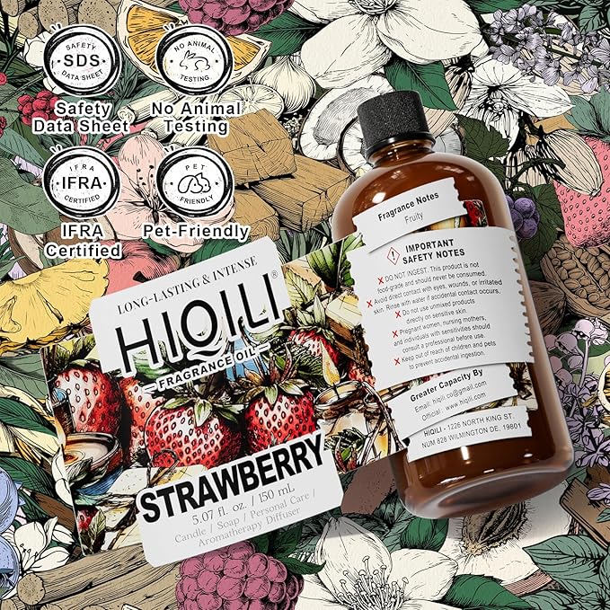 HIQILI Strawberry Fragrance Oil for Diffuser Use, Great for Candle, Soap, Body Butter Making, DIY Fruity Scent Perfume - 5.07 Fl Oz HIQILI