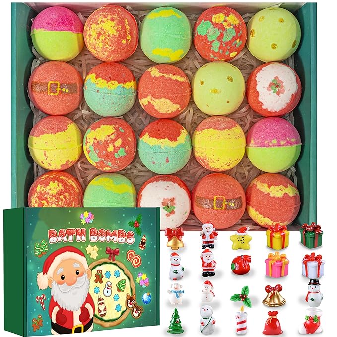 20-Pack Bath Balls with Surprises, Twenty Christmas Toys Inside, Natural Handmade Bubble Ball Set - Bloomnest