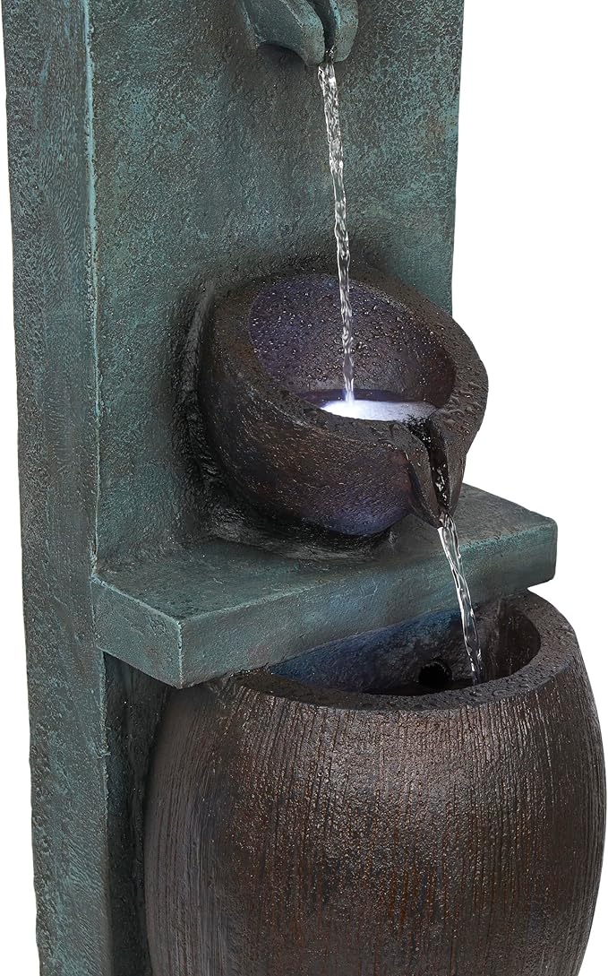 Alpine Corporation TZL388 32" 3 Tier Jar Fountain with LED Lights, Elegant Outdoor Water Feature for Garden, Patio, Backyard, Home Décor, Ceramic Water Fountain & Landscape Decorations, Gray - Bloomnest