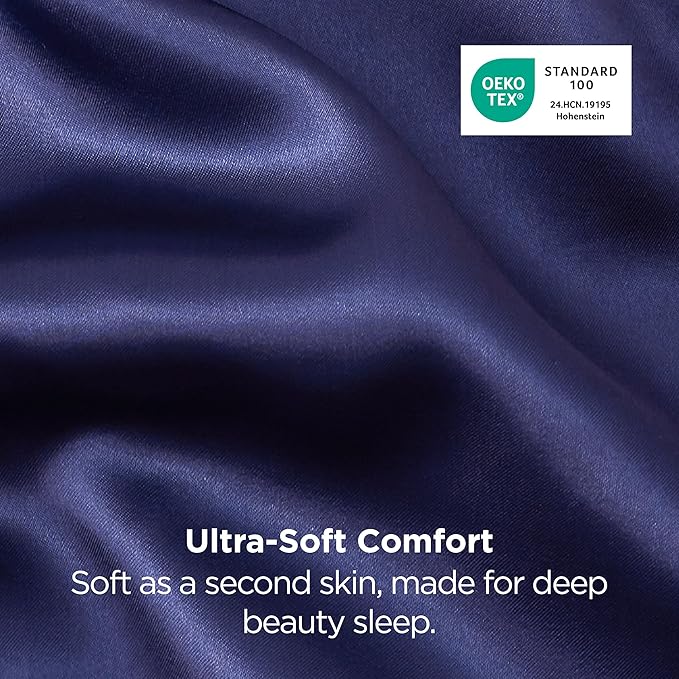 Bedsure Satin Pillowcase 2 Pack Similar to Silk Pillow Cases Standard Size, Pillow Case for Sleeping Women with Envelope Closure, Gifts for Women Men, Navy, 20x26 Inches, 2pcs - Bloomnest