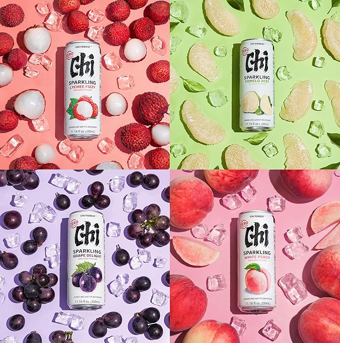 CHI FOREST Sparkling Water Beverage, 4 Flavors Variety Pack, Zero Sugar, 11.16 fl oz Cans (Pack of 24) - Bloomnest