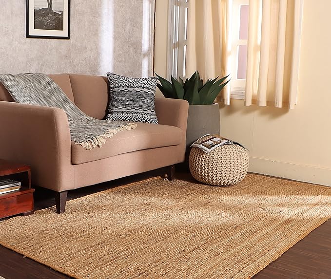REDEARTH Round Pouf Ottoman - Cable Knitted Boho Poof - Home Décor Cord Pouffe Handmade Circular Footrest for Living Room - Bedroom - Kids Bedroom - 100% Cotton Pouf (18" x 18" x 14") - Ivory - Bloomnest