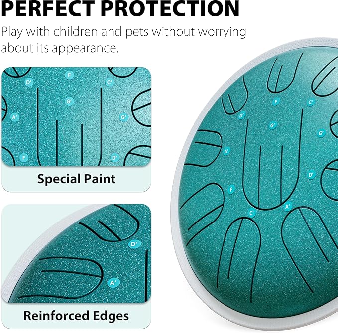 Steel Tongue Drum, 10 Inch 10 Notes Hanpan, G Major, Hand Pan Drums Mallets and Carry Bag, Malachite Green - Bloomnest