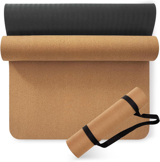 Premium Cork Yoga Mat 1/4 & 2/5 Inch Thick 72 x 26 in, Thick Cork and TPE Non Slip Yoga Mats for Women Men, Sweat Proof Eco-friendly, Great for Hot Yoga & Workouts