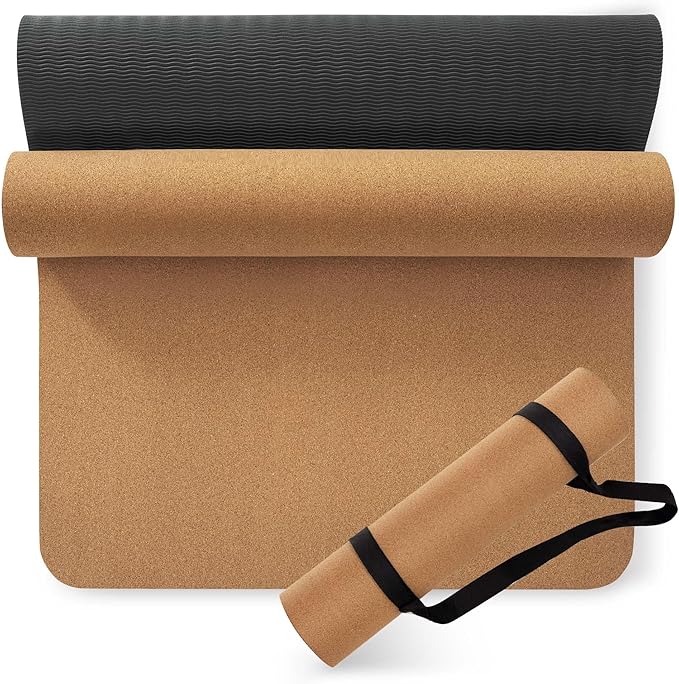 Premium Cork Yoga Mat 1/4 & 2/5 Inch Thick 72 x 26 in, Thick Cork and TPE Non Slip Yoga Mats for Women Men, Sweat Proof Eco-friendly, Great for Hot Yoga & Workouts - Bloomnest