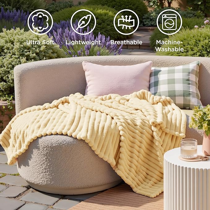 Bedsure GentleSoft Custard Yellow Fleece Twin Blanket for Couch - Super Soft Cozy Blankets for Women, Cute Small Blanket for Girls, 60x80 Inches - Bloomnest