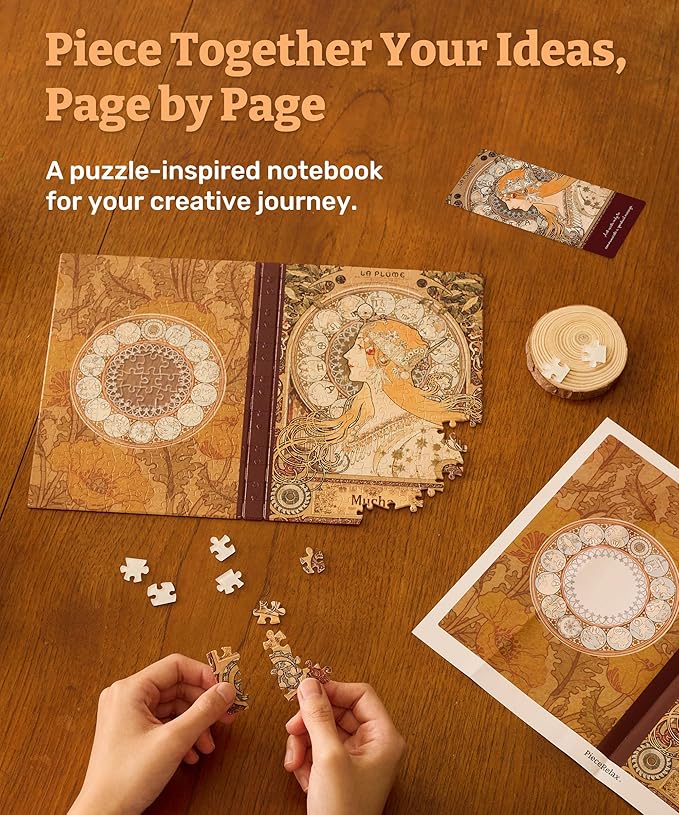 PieceRelax A5 Puzzle Journal for Adults, 300 Piece Plastic Jigsaw Book Cover (Includes Notebook) - Alphonse Mucha - Zodiac, Unique Gift [YA1056] - Bloomnest