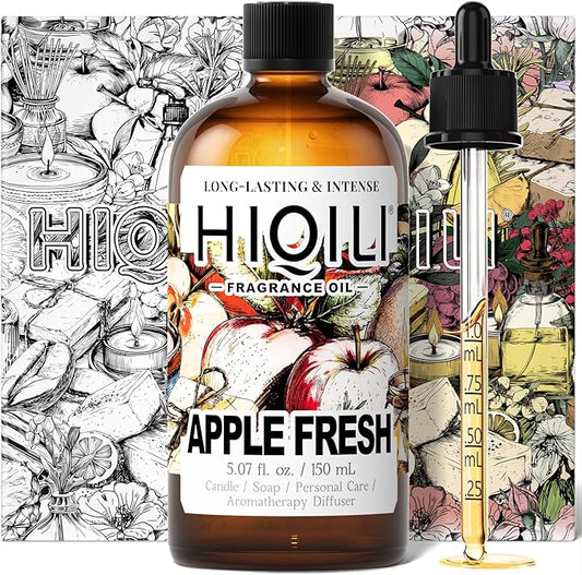 HIQILI Apple Fresh Fragrance Oil for Home Diffuser, Candles, Soaps, Bath Bombs & Perfume Making, Long-Lasting Fruity Scent - 5.07 Fl Oz HIQILI