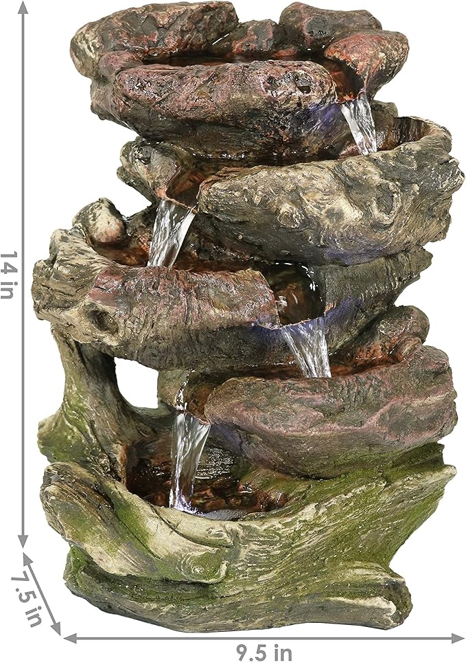 Sunnydaze Tabletop Water Fountain - Relaxing Indoor Desktop Water Feature - Rock Fountain with LED Lights - Office, Bedroom, Living Room