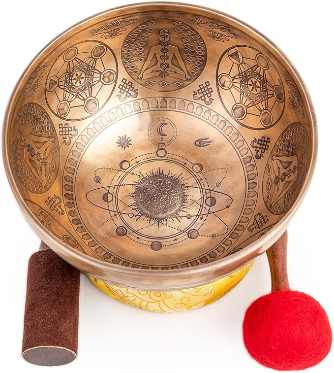 Large Tibetan Singing Bowl Set - 9" Master Healing Grade For Sound Bath Chakra 7 Metal Meditation Yoga By Himalayan Bazaar - Bloomnest