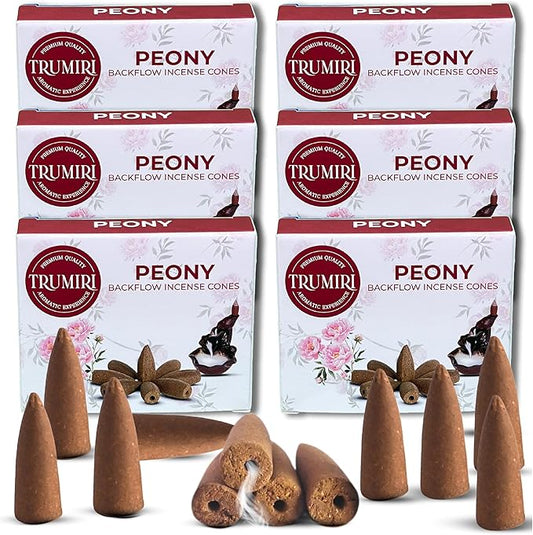 Peony Backflow Incense Cones - 60 Total Incense Waterfall Cones - Six Packs of 10