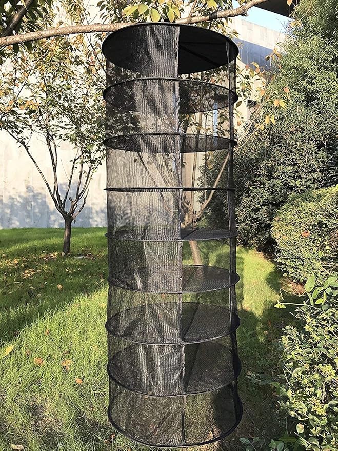 Desy & Feeci Herb Drying Rack Hanging, 8 Layer Collapsible Mesh Dry Net Herb Dryer with S Hang Buckle and Storage Bag, Black (Diameter 60 cm) - Bloomnest