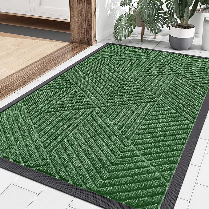 Smiry Front Door Mat Outside Entrance, Heavy Duty Sturdy Natural Rubber Doormat, Trap Dirt and Moisture, Easy Clean Low Profile Mats for Indoor Outdoor Entry, Irregular Triangle (36x24, Green) - Bloomnest
