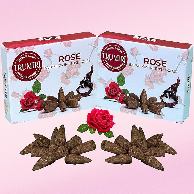 Rose Backflow Incense Cones - Total 20 Incense Cones Waterfall - Dual Pack of 10 Incense Backflow Cones - Waterfall Incense Cones - Incense Waterfall Cones TRUMIRI