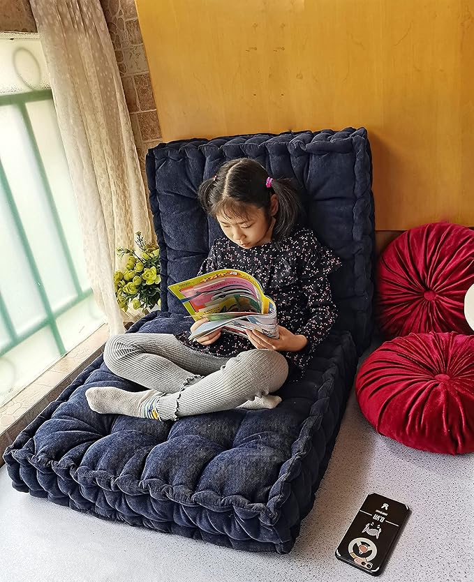 Verpert Floor Pillow 25x25 Inch Square Meditation Cushion Floor Seating for Adults Oversized Tufted seat Cushion Reading Nook for Kids, Yoga Meditation Pillow for Sitting on Floor (Navy)