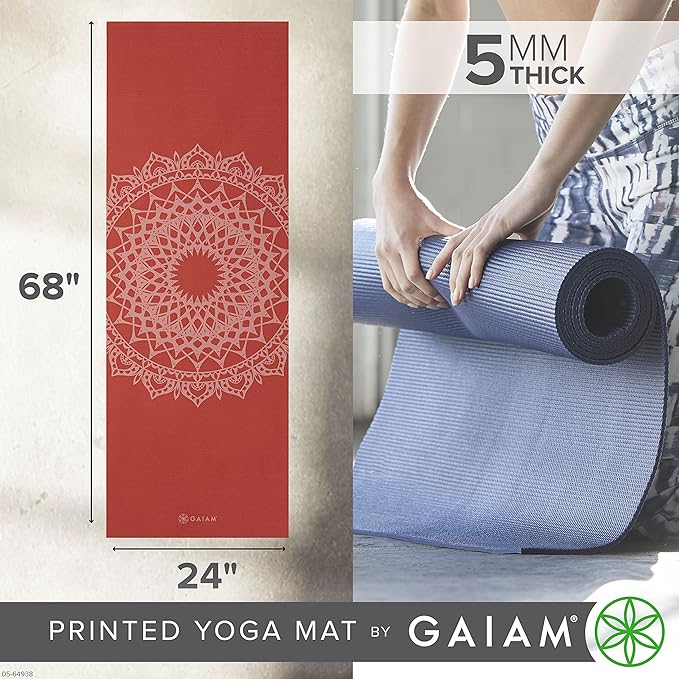 Gaiam Yoga Mat - Premium 5mm Print Thick Non Slip Exercise & Fitness Mat for All Types of Yoga, Pilates & Floor Workouts (68" x 24" x 5mm) - Bloomnest