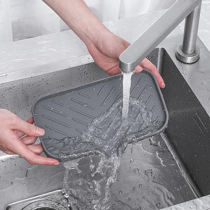 Silicone Bathroom Soap Dishes with Drain Spout-Bathroom and Kitchen Sink Organizer,Sponge Holder,Dish Soap Tray,Perfect for Dispenser,Scrubber,Bottle,Cup on Sink or Counter-Grey 9.6"×5.3" - Bloomnest