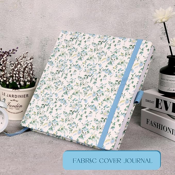 TIEFOSSI Dotted Journal Notebook, Dot Grid Notebook for Women Men, Fabric Flower Journal, 160 GSM Thick Paper, 160 Numbered Pages, 8 x 8 Square Diary - Bloomnest