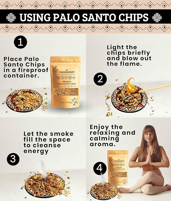 Palo Santo Incense Chips 4 oz 100% Natural Premium Incense Holy Wood Peruvian for Cleansing Relaxation Home Aroma Ethically Sourced Wild Harvested Enhance Your Yoga & Spiritual Practices Wood Chips PACHAKHESPY