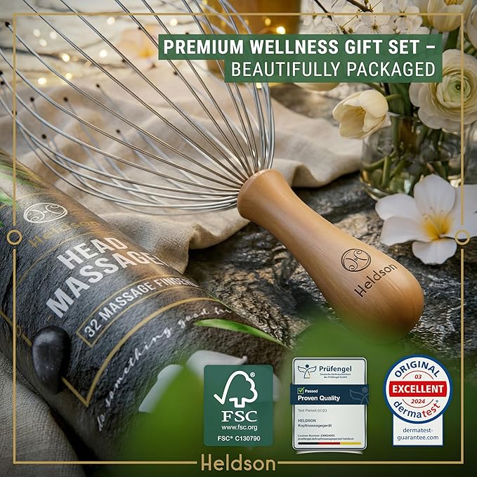 HELDSON® Premium Wire Head Massager Scalp Massage Tool - 32 Fingers Octopus Scratcher - Stress Relax Tickler - Hair Massagers Whisk - Headspa Equipment - Headscratcher Tickle Tools - Gift Men, Women Bloomnest