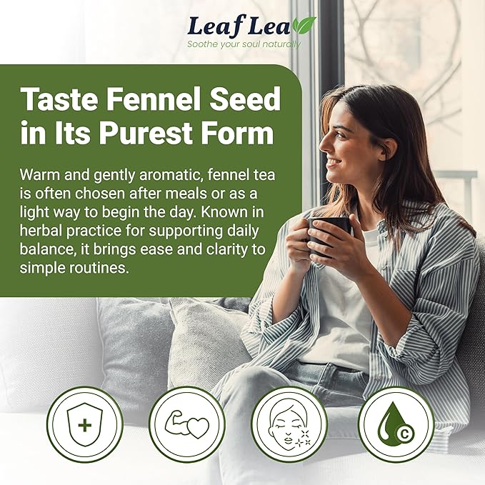 LeafLea 40 Fennel Tea Bags, 100% Natural & Pure Fennel Seed Tea, Gentle Digestion & Fresh Breath, Mild Sweet Finish, Caffeine-Free, Sugar-Free, Vegan, Non-GMO, Individually Wrapped - Bloomnest