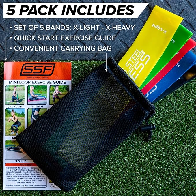 Serious Steel Fitness Mini Resistance Loop Bands | Rehab and Prehab Stretch Bands | 12" Exercise Workout Bands (Sets of 5 Pack and Sets of 10 Pack Trainer Options Available!) - Bloomnest