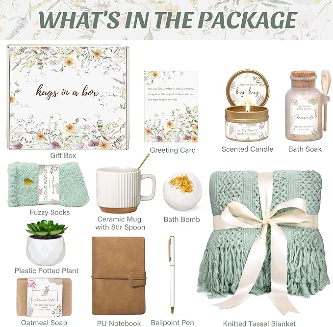 Gifts for Women, Get Well Soon Self Care Package Box, Sending Hug Baskets Thinking of You Gift for Women Her New Mom Best Friend Birthday (Sage Green) - Bloomnest