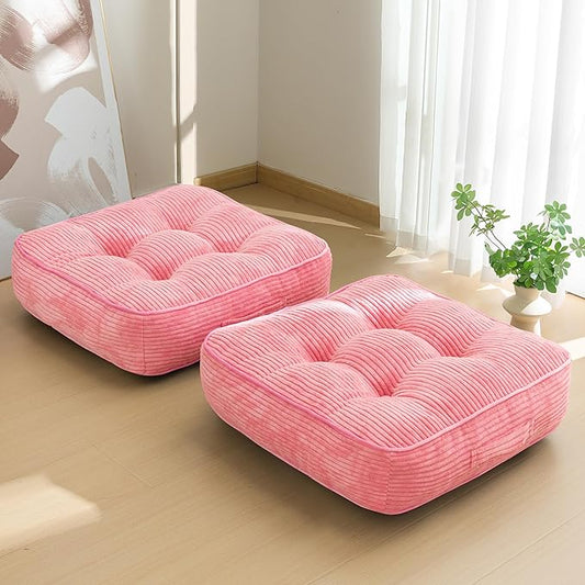6" Washable Floor Pillow Cushion for Adults, Meditation Cushion Pillow, Large Square Floor Sitting, Removable Tufted Corduroy Cover, for Tatami Living Room or Yoga, 22x22 Inch, 2Pack, Machine Washable - Bloomnest