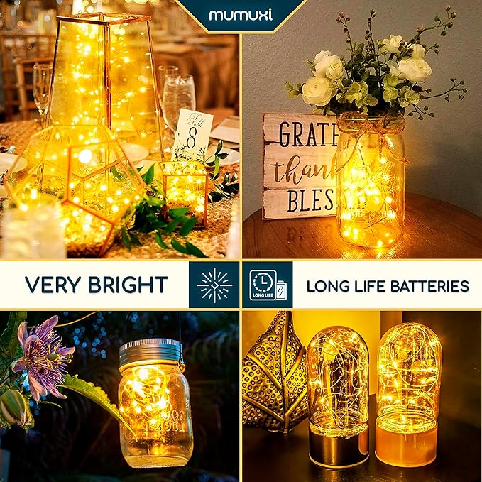 MUMUXI 20 Pack 3.3ft Fairy String Lights Battery Operated, Mini LEDs for Party Wedding Centerpiece Decorations, Crafts, Mason Jar Firefly Lights, Warm White - Bloomnest