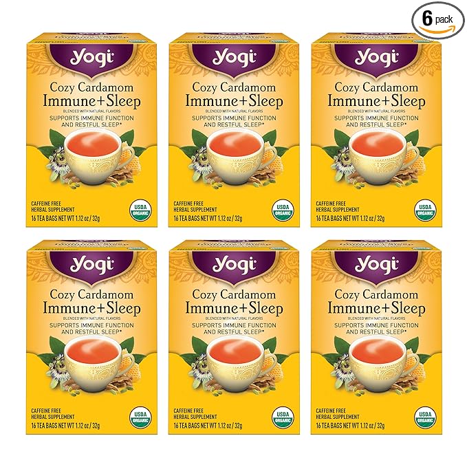 Yogi Tea Cozy Cardamom Immune & Sleep - Organic Herbal Tea for Immune System & Sleep Support - Includes Ashwagandha, Passionflower, Reishi & More - Caffeine-Free - 16 Tea Bags Per Pack (6 Packs) - Bloomnest
