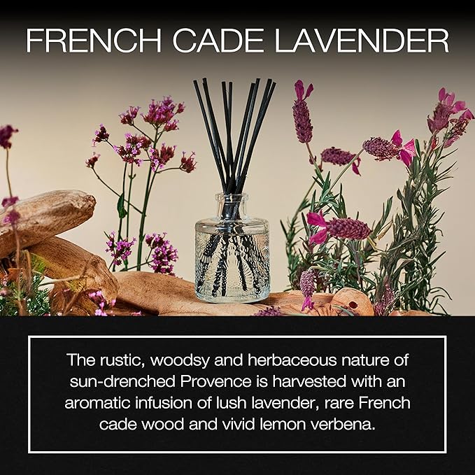 Voluspa French Cade Lavender Scented Reed Diffuser, 3.4 oz, Luxury Woody Lavender Diffuser, Oil Reed Diffusers for Home, Handcrafted in the USA
