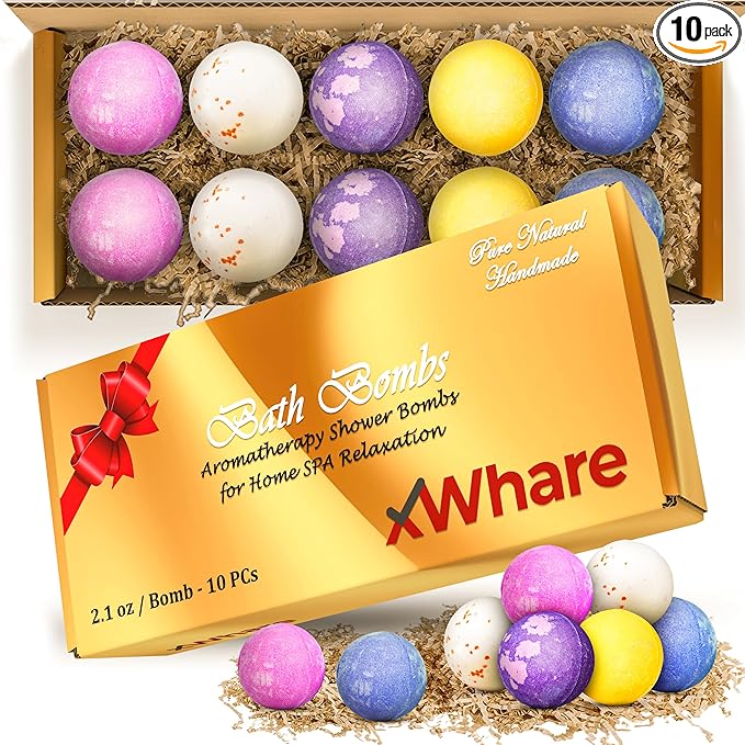 10 XXL Bath Bombs for Women Relaxing - Handmade Kids Bath Bomb Set with Shea, Coco Butter & Essential Oil for Skin Moisturizing - Perfect for Bubble Spa Bath - Gift for Her/Him, Girls, Wife, Mother - Bloomnest