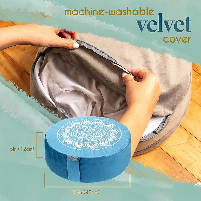 Florensi Meditation Cushion - Comfortable Floor Pillow - Traditional Tibetan Meditation Pillow with Beautiful Velvet Cover - Large Floor Cushion Seating for Adults - Premium Yoga Buckwheat Bolster - Bloomnest