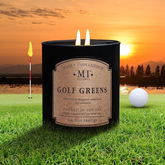 Manly Indulgence Golf Greens Scented Candles for Men, 2 Wick, 16.5 oz, Premium Soy Blend Wax, 60H Burn, Candles for Home Scented - Made in The USA - Bloomnest