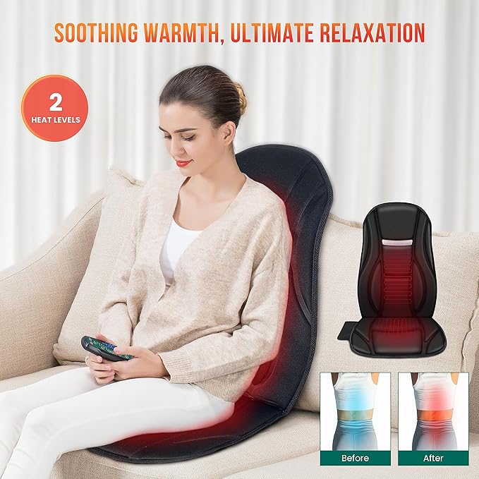 Snailax Vibration Back Massager with Heat, Seat Massager with 8 Vibrating Motors & 5 Modes, Chair Massager Cushion, Massage Pad for Chair, Office, Gifts for Lover - Bloomnest