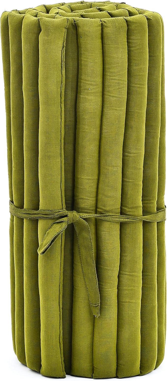 Leewadee - Foldable Floor Mattress - Japanese Roll Up Futon -Trifold Tatami Mat- Guest Floor Bed - Camping Mattress - Thai Massage Mat, Kapok Filled, 75 x 28 inches, Green - Bloomnest