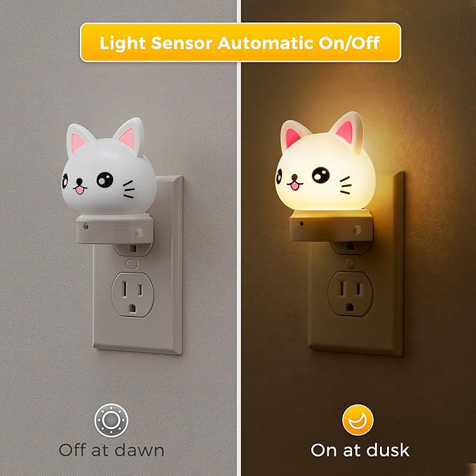 L LOHAS LED Plug in Night Light for Kids, 3D Cute Cat Night Lights with Dusk to Dawn Sensor, RGB+Soft White 3000K Cat Night Light, Christmas Birthday Gift Nightlight for Kids, Room Decor - Bloomnest
