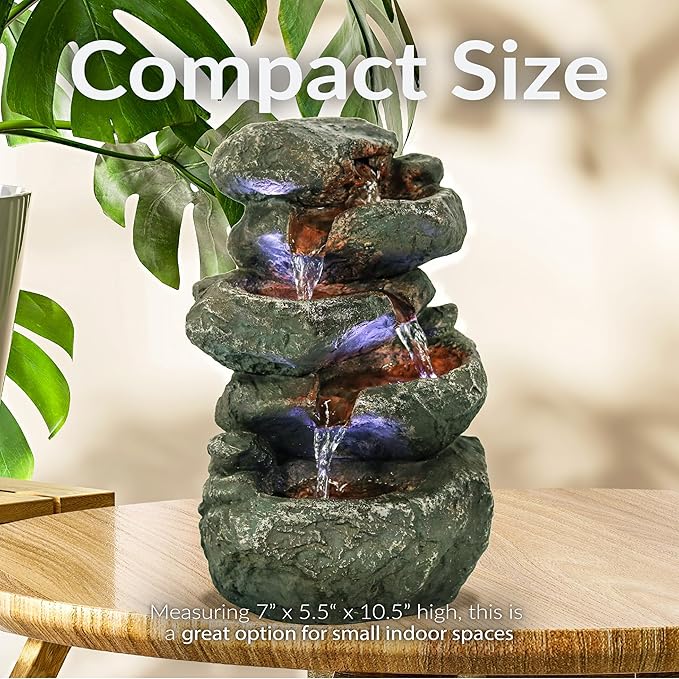 Sunnydaze Tabletop Water Fountain - Stacked Rocks 10.5 Inch Relaxing Desktop Water Fountain with LED Lights - Office, Bedroom, Living Room - Bloomnest