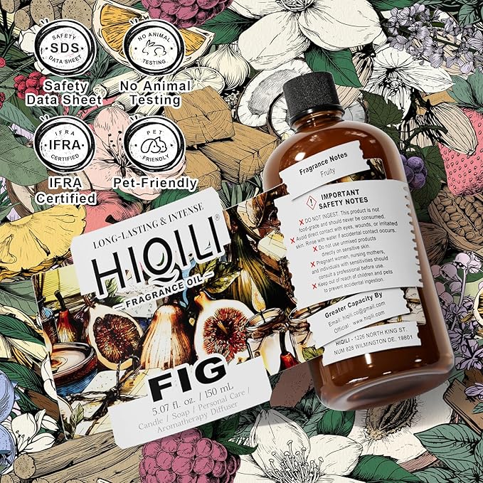 HIQILI Fig Fragrance Oil for Hotel Scent Diffuser, Candle & Soap Making Kit, Add to Skin Care, Bath & Body Products - 5.07 Fl Oz HIQILI